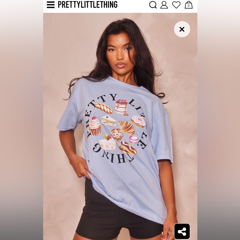 PRETTYLITTLETHING Baby Blue Dessert Print Oversized T Shirt